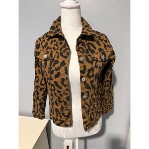 Daisy Kids Leopard Print Denim Jacket Size 12